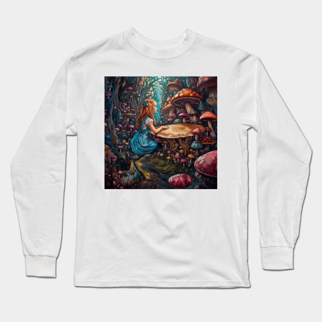 Alice in Wonderland. "Tea Party with the Mad Hatter and the Cheshire Cat" Long Sleeve T-Shirt by thewandswant